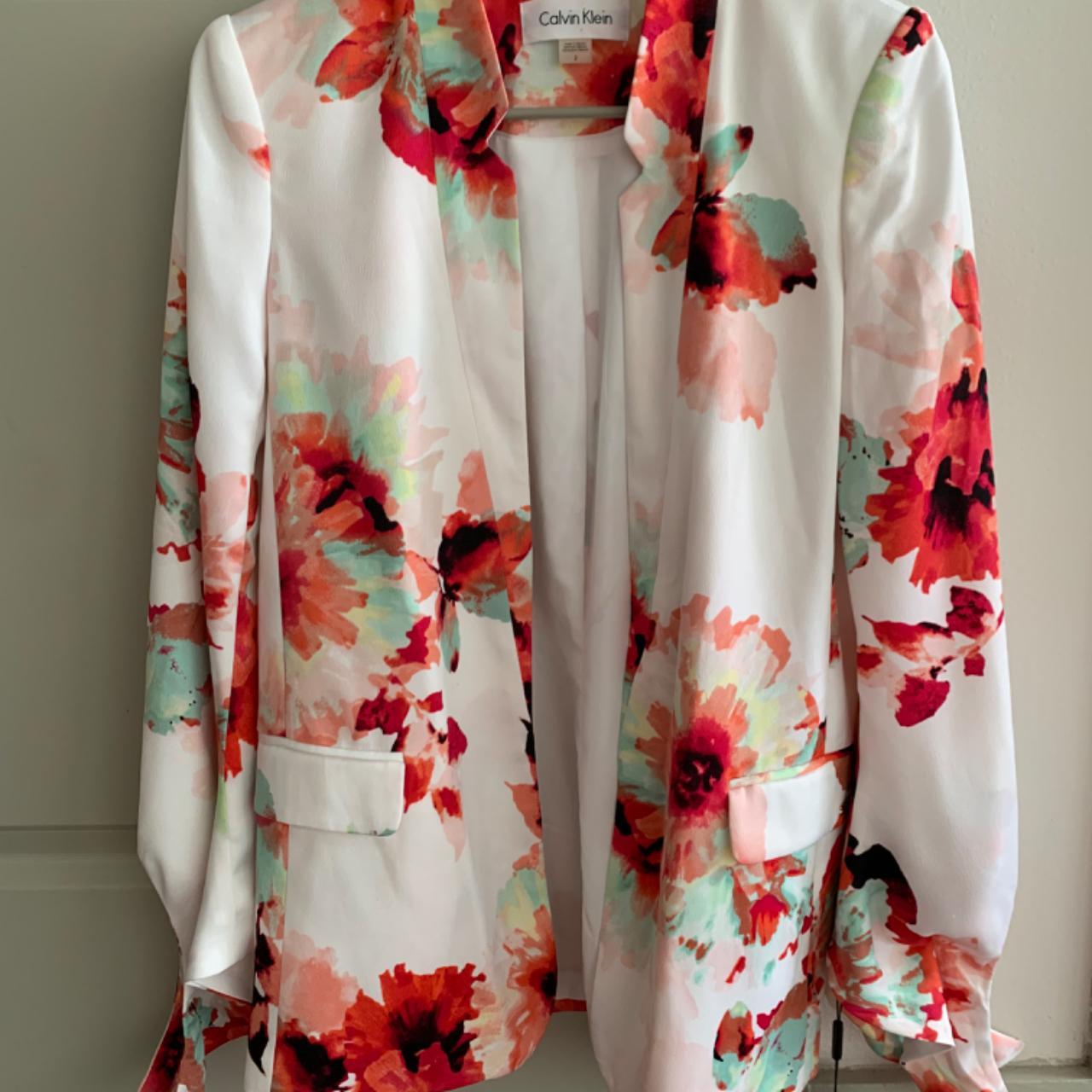 NWT Calvin Klein Floral Jacket Blazer with Tie