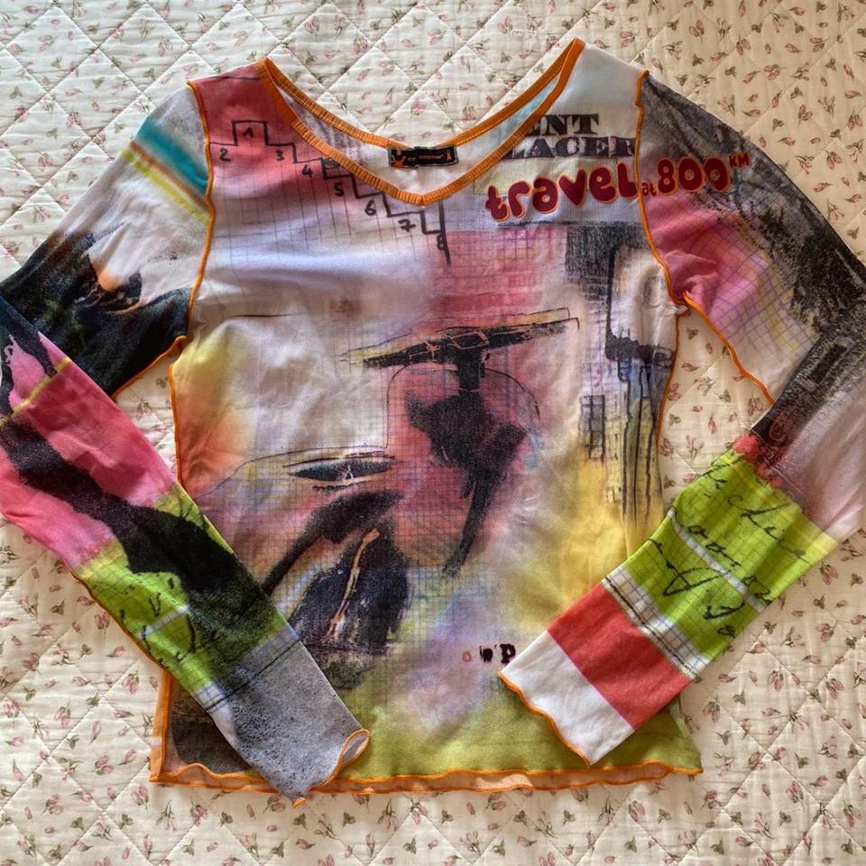 信頼への信頼 Vintage cop Depop | m size top printed sleeve long copine トップス
