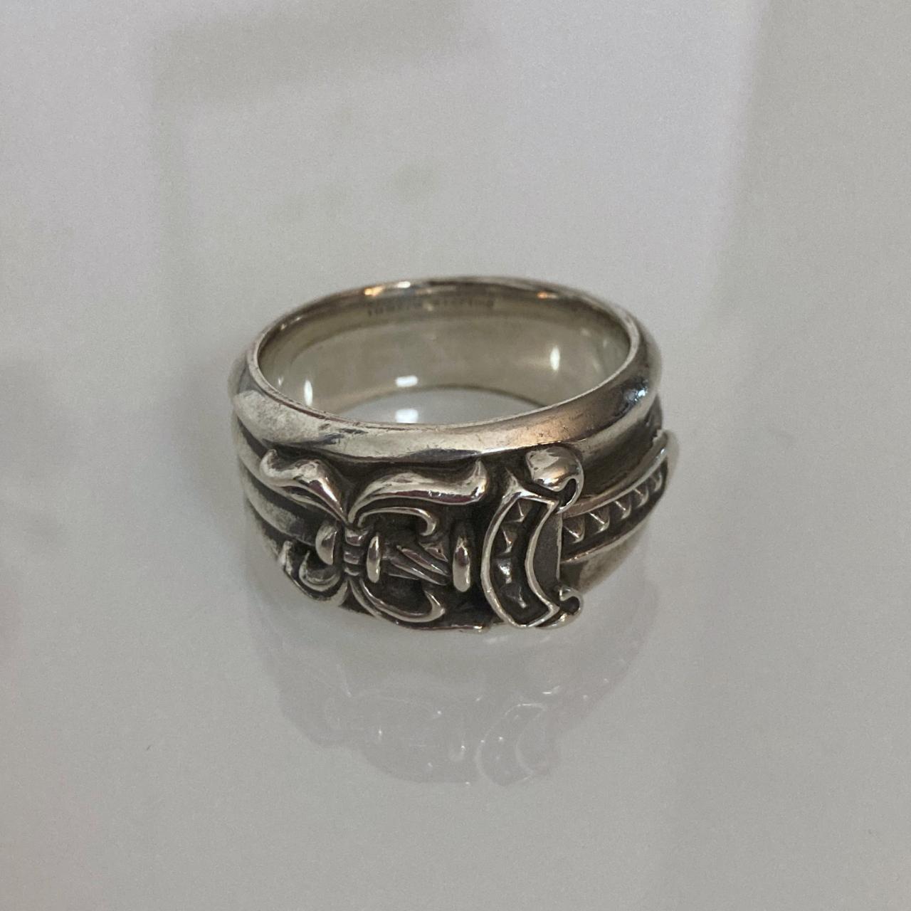 クロムハーツ Chrome Hearts 1992 sterling 22 RARE 1992 CHROME HEARTS STERLING SILVER ORNATE CROSS RING SZ