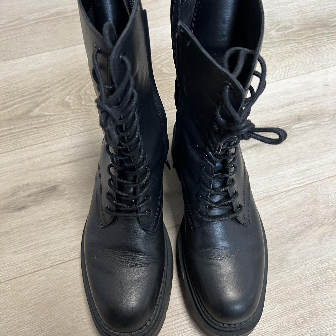 Lamb leather black combat boots Depop