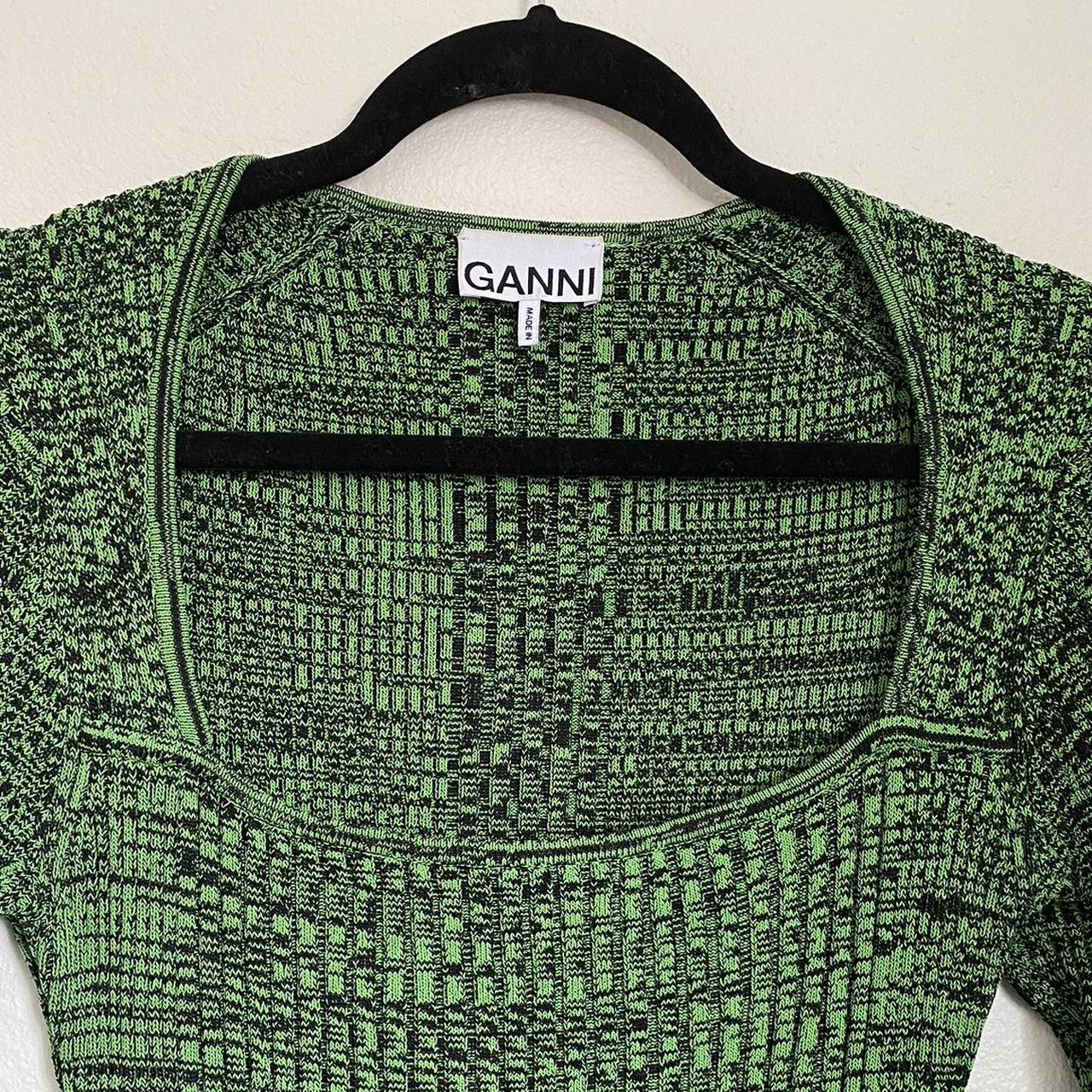 Ganni green black midi knit Size Depop