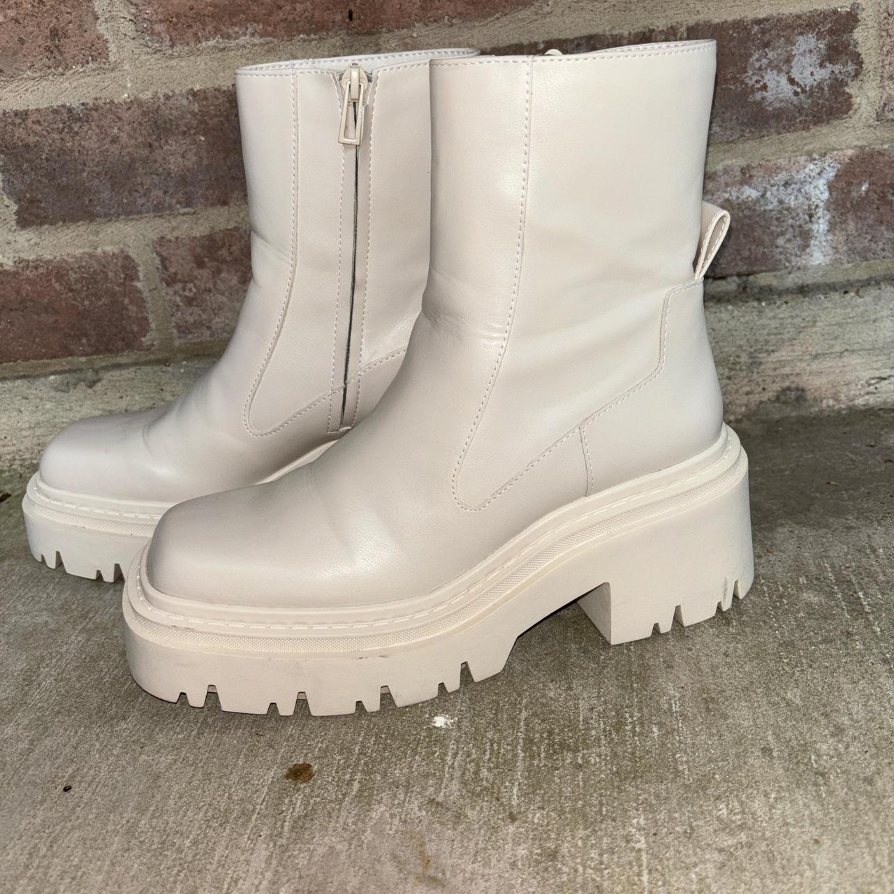 ZARA New Track Sole Ankle Lug Boots Off White,