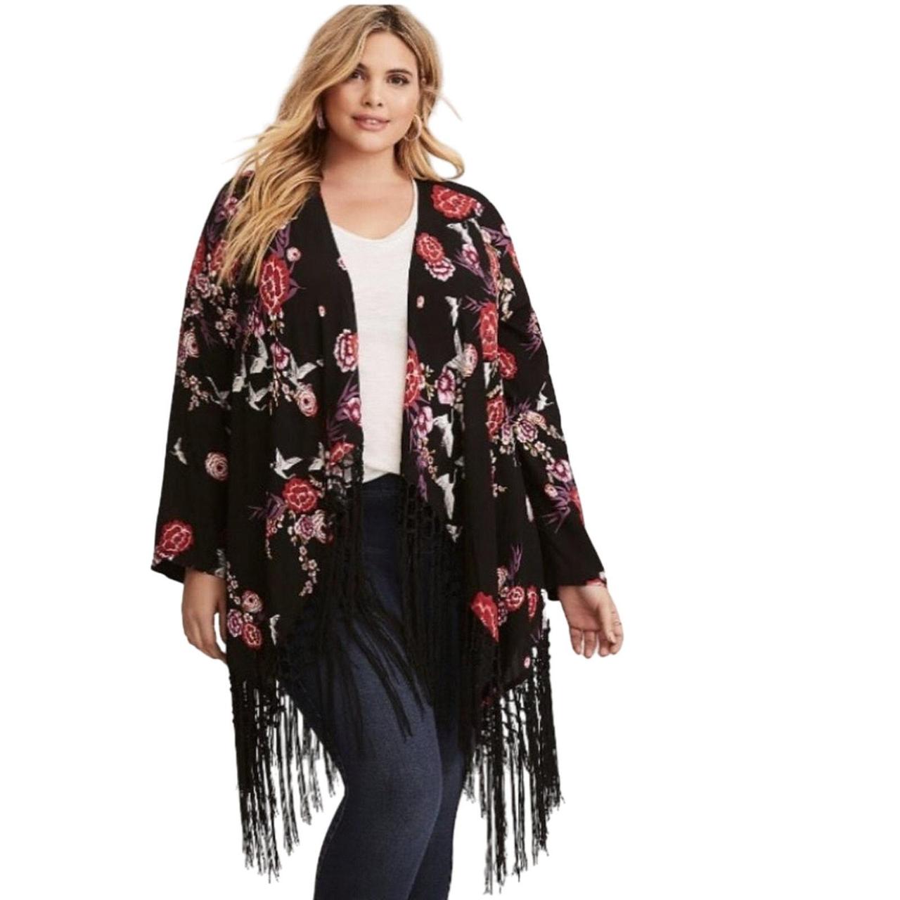 Torrid Floral Print store Crane Fringe Kimono Torrid Size 1 Regular Plus Size 1X