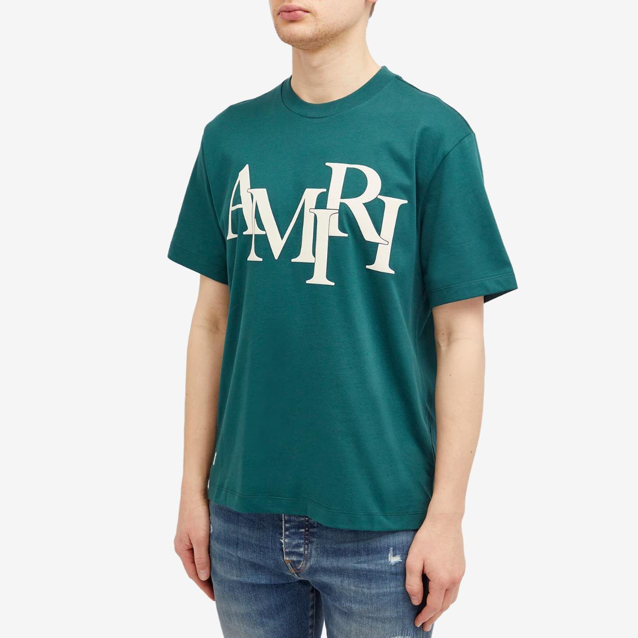 25SS new/AMIRI コットン混紡テリーTシャツ T-Shirt Green AMIRI Staggered logo T-shirt green | Depop