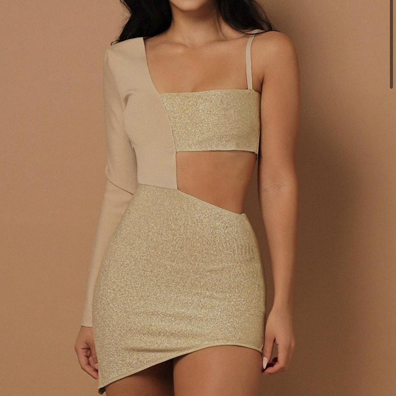 Lemon Lunar, Beige Glitter Bandage mini dress. Only - Depop