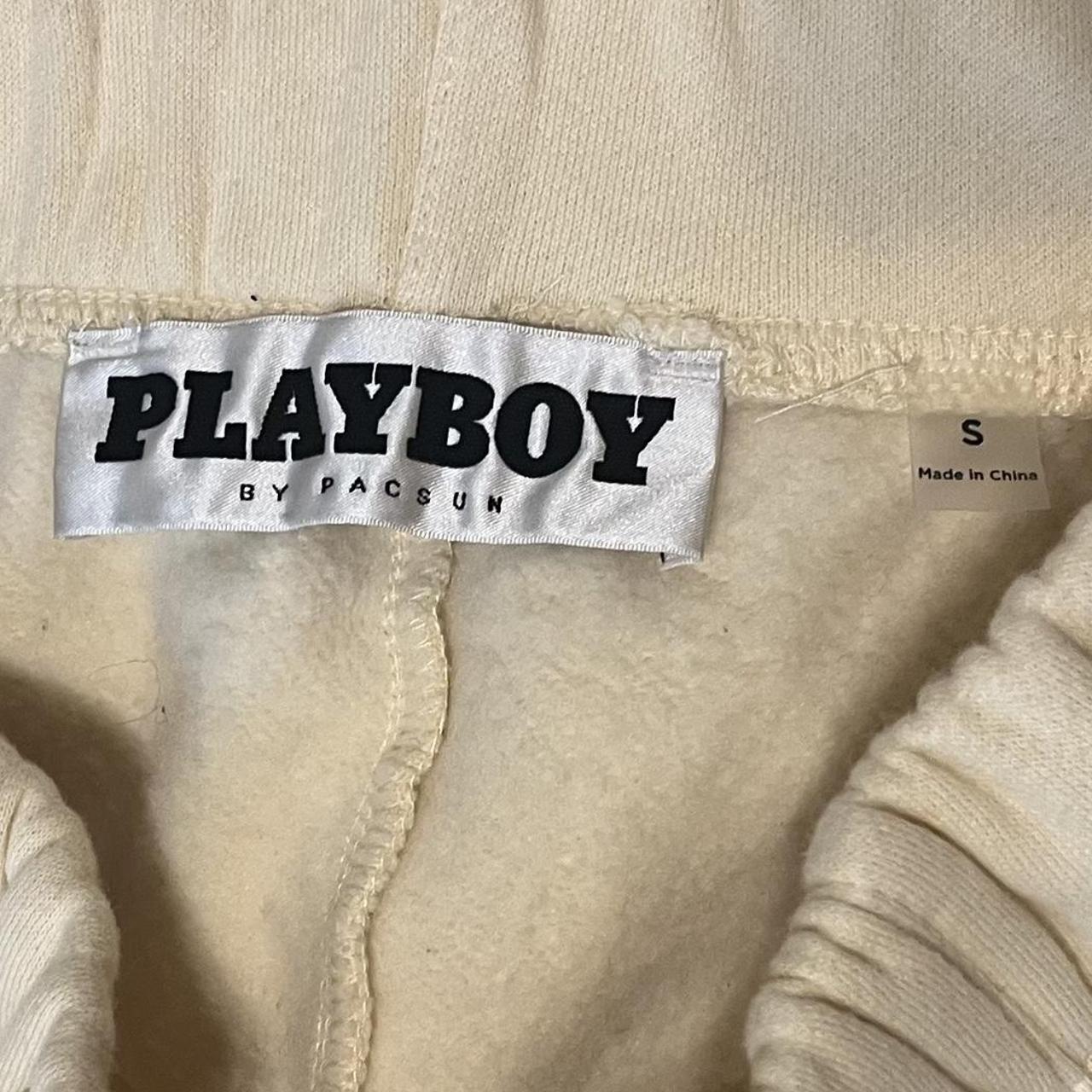 cream playboy drawstring joggers size S - Depop