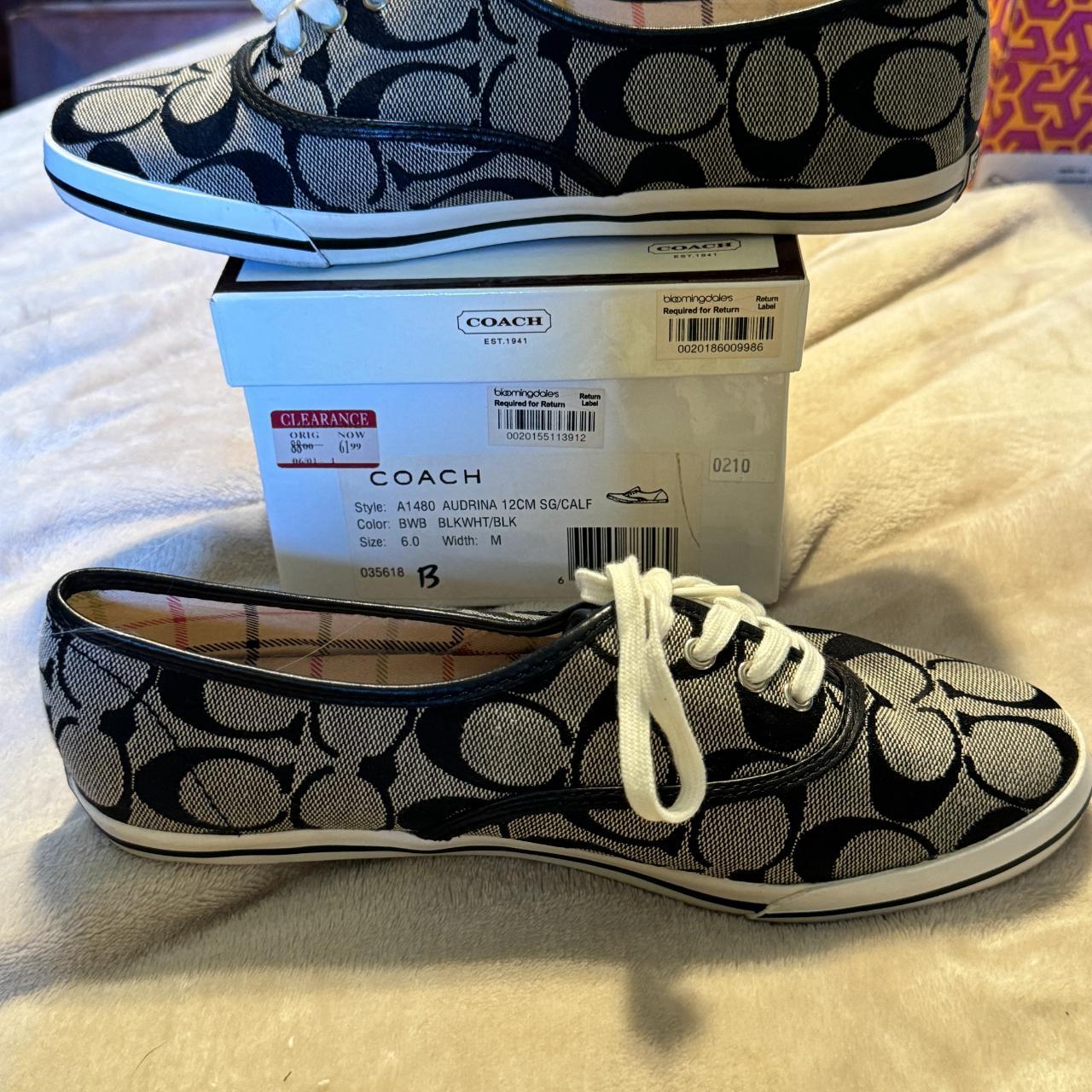 Coach Audrina tennis shoe black and white size 6. Depop