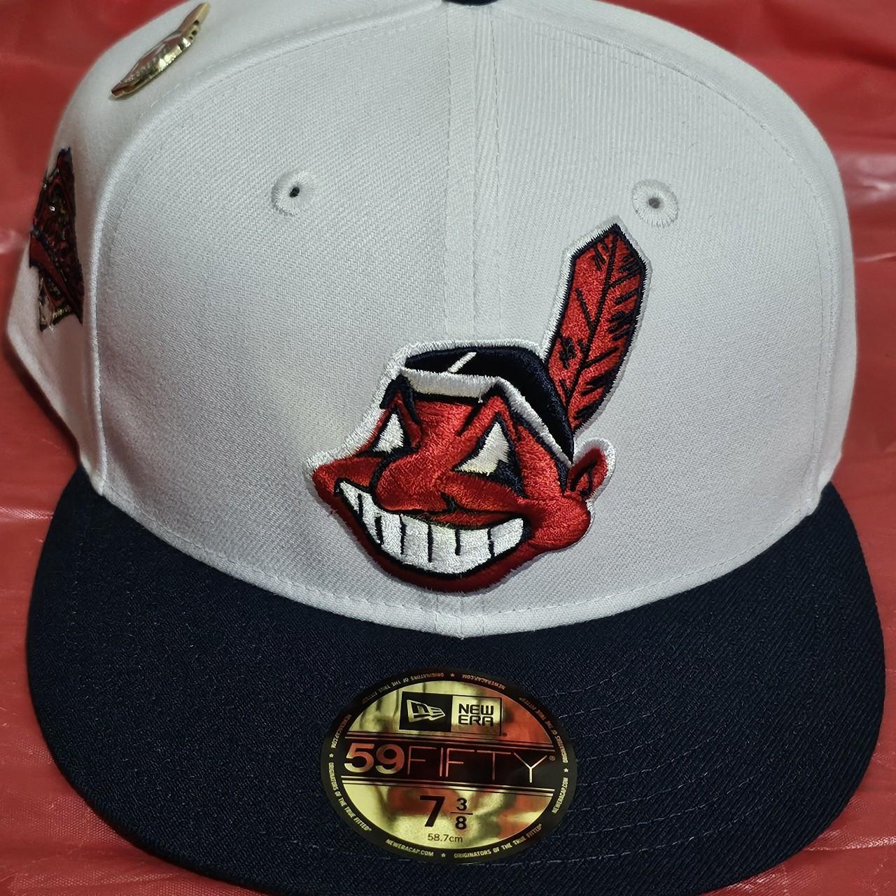 White Wahoo Cleveland Indians Fitted Hat 7 3/8 | Depop