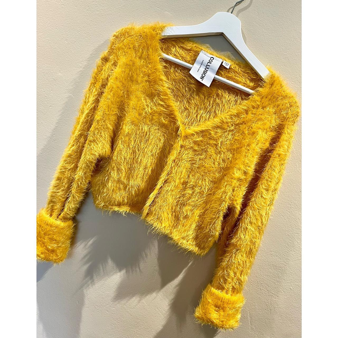 Collusion Size 8 Fluffy Yellow Cardigan Super Super Depop