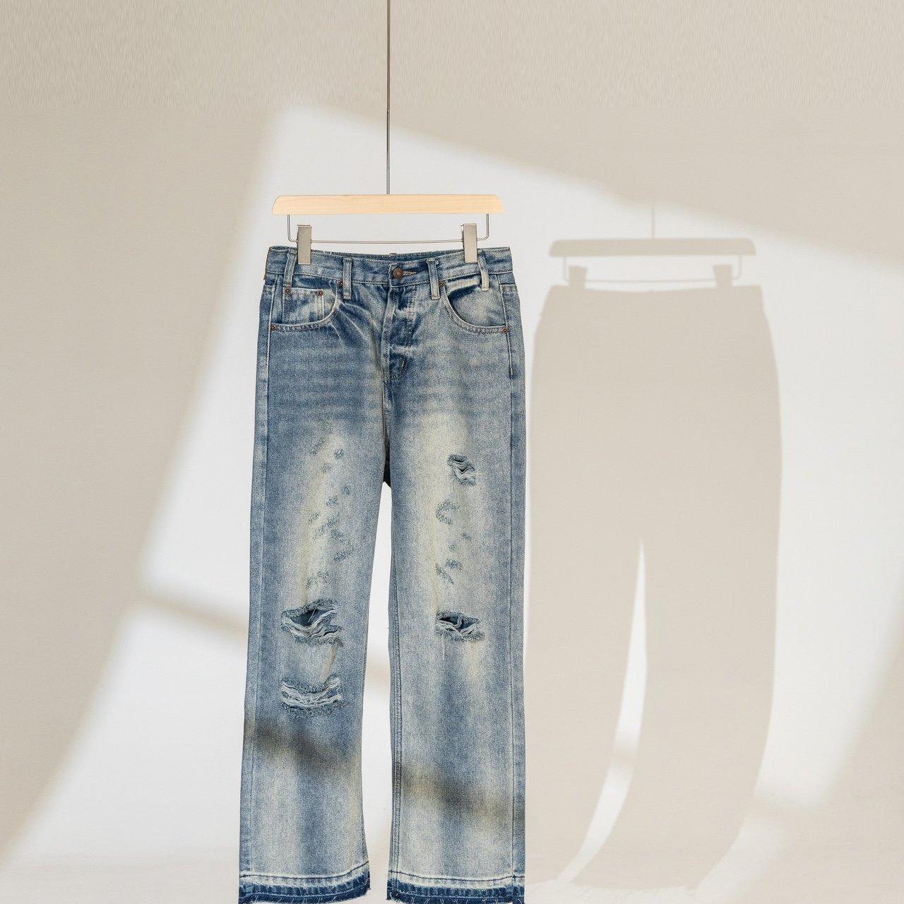Celine cut hole straight leg jeans! Knife cut damage | Depop