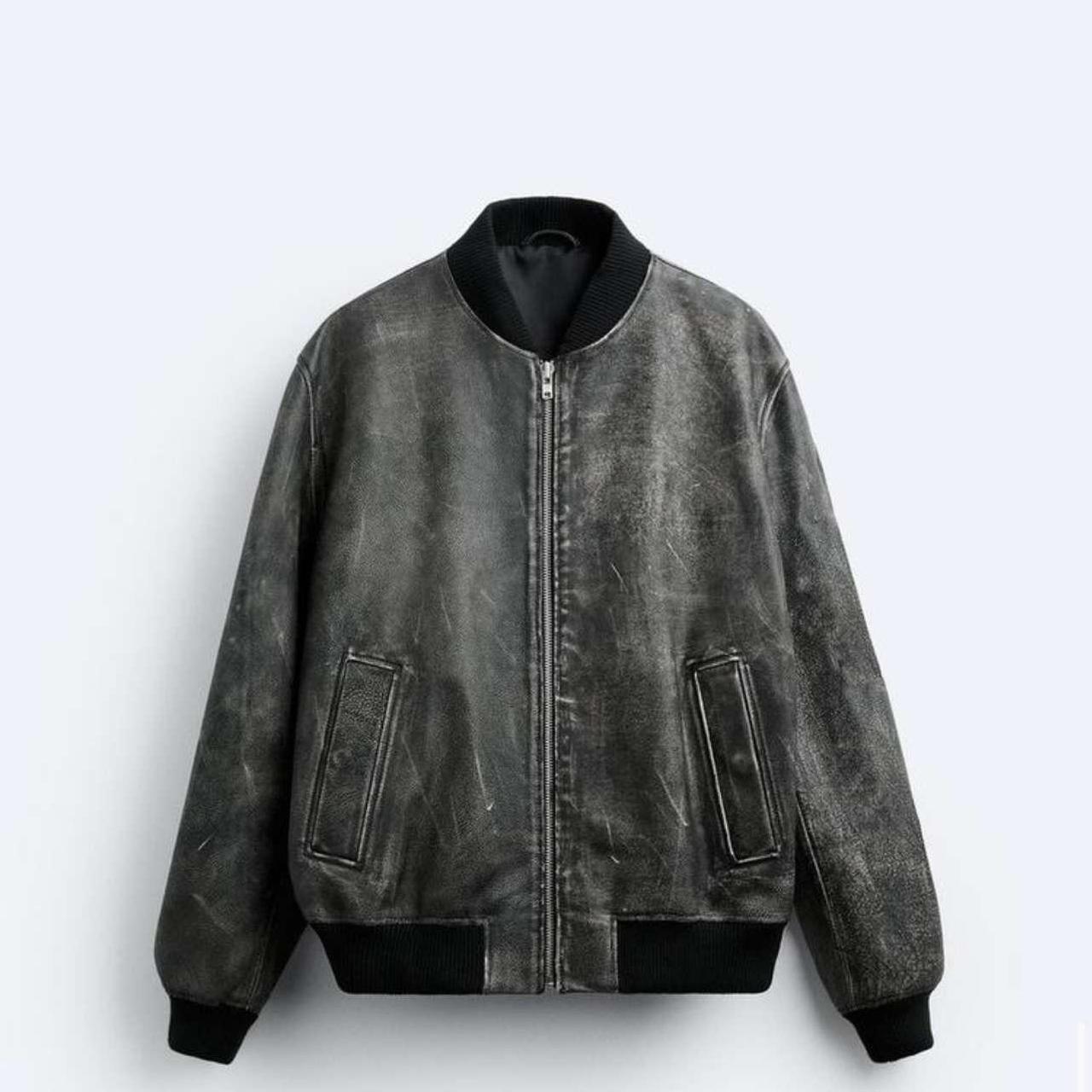 Zara “Vintage effect leather bomber jacket. Ribbed | Depop