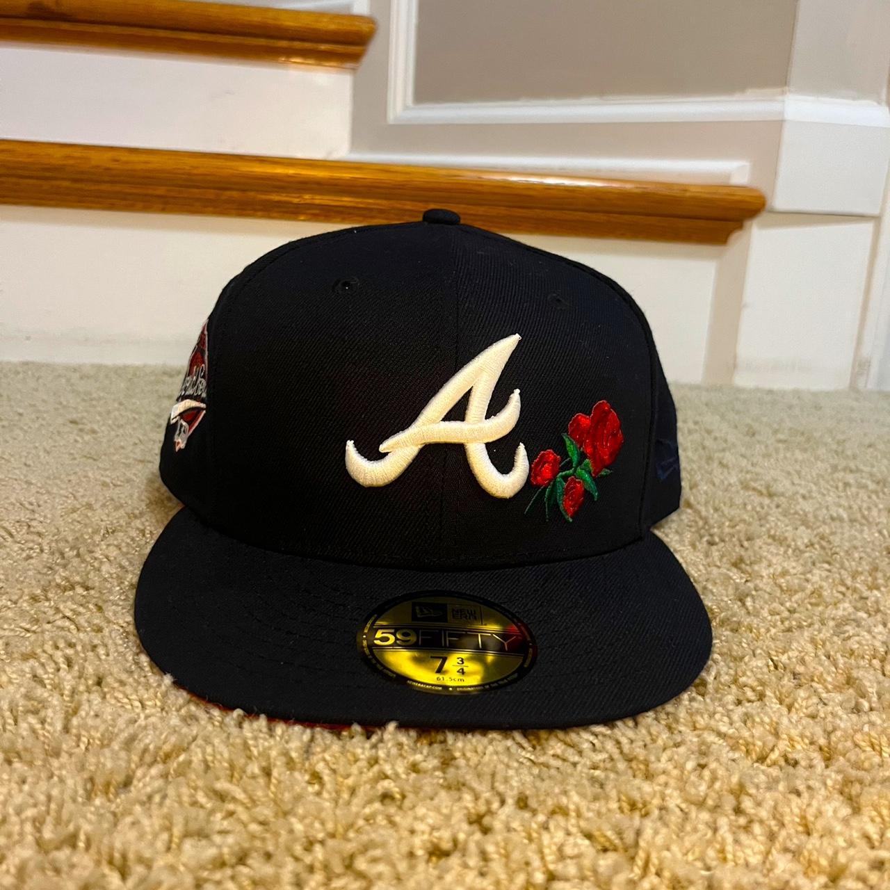 New Era Men's Caps - Black/Navy – Atlanta Braves Hat - Rose Embroidery & …