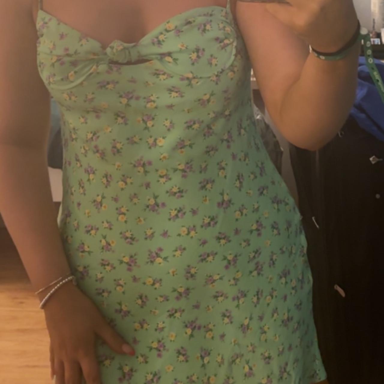 Green floral mini dress with adjustable straps, only... - Depop