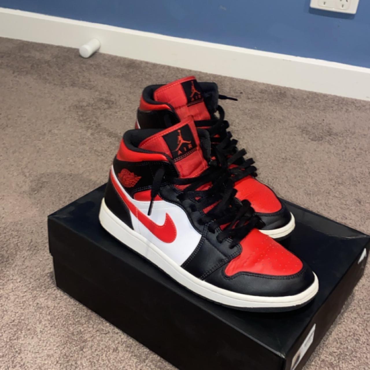Jordan 1 Bred Toe Mid, Size US 10 | Depop