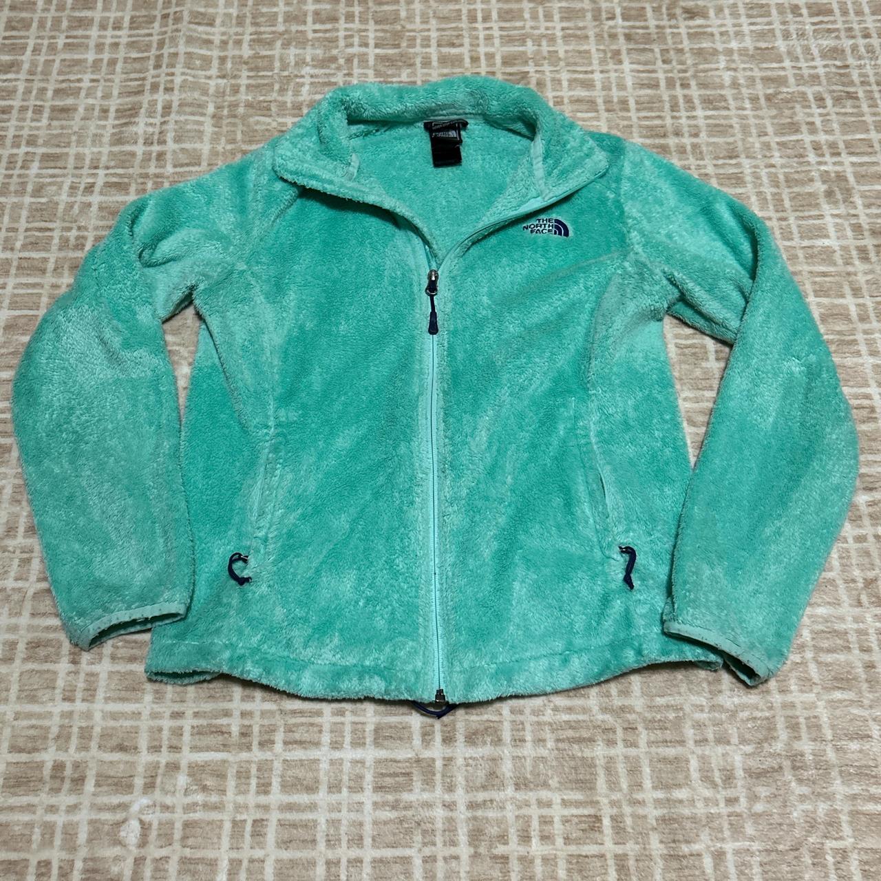 Green fuzzy north face jacket best sale