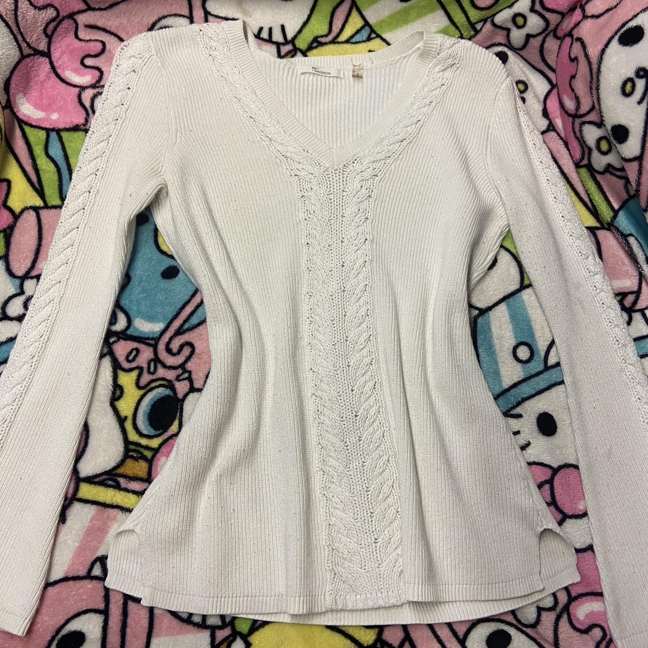 s 89th + madison white knitted sweater w/belle sleeves - Depop