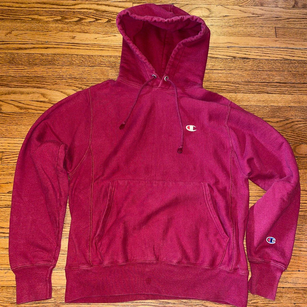 maroon champion reverse weave hoodie size small. Depop