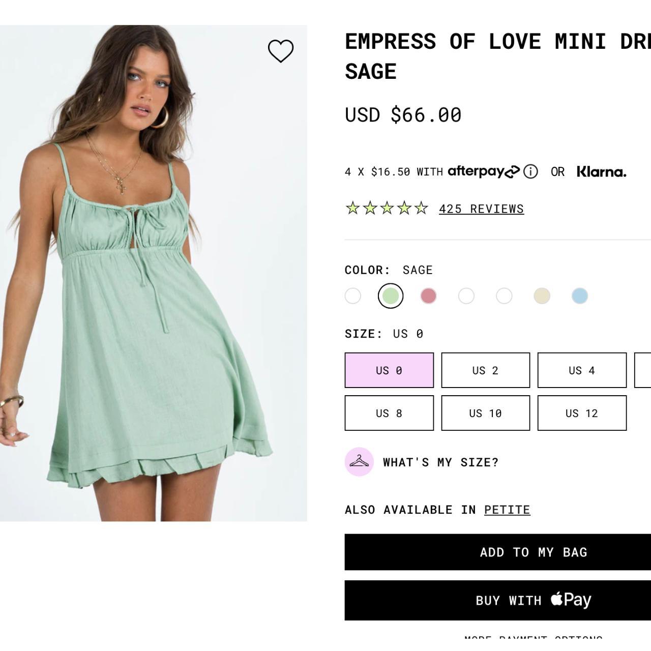 Princess Polly Empress of Love Mini Dress Sage Size... - Depop