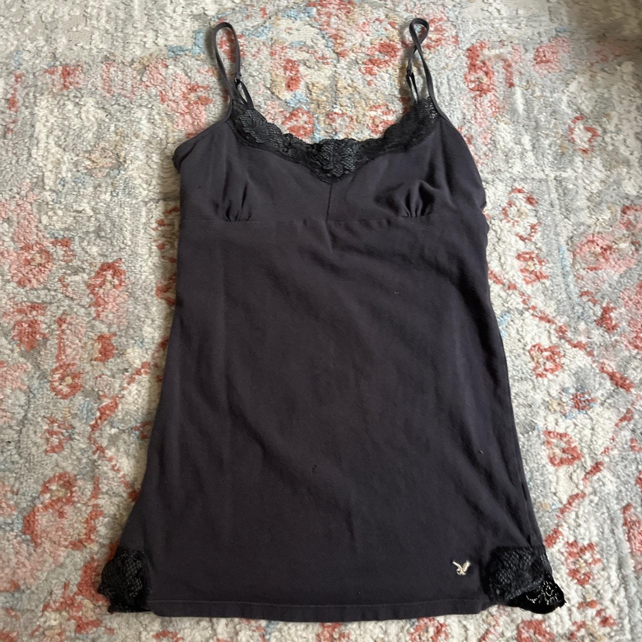 adorable grey vintage american eagle lace tank top... - Depop