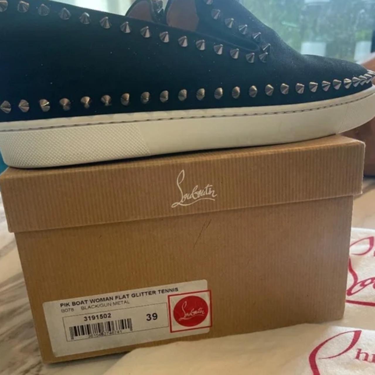 クリスチャン ルブタン  Pik Boat Woman Flat Christian Louboutin Pik Boat Silver Lame Gold Spike Flat