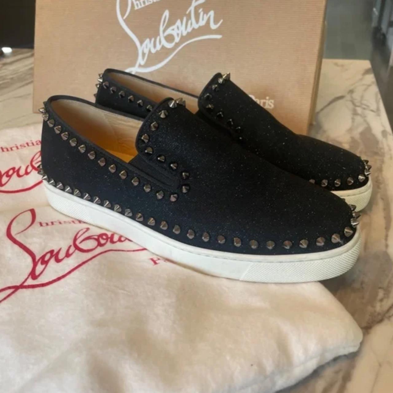 Christian louboutin candidate フラット ビーズ Christian Louboutin PIK Boat Flat Black Glitter | Depop