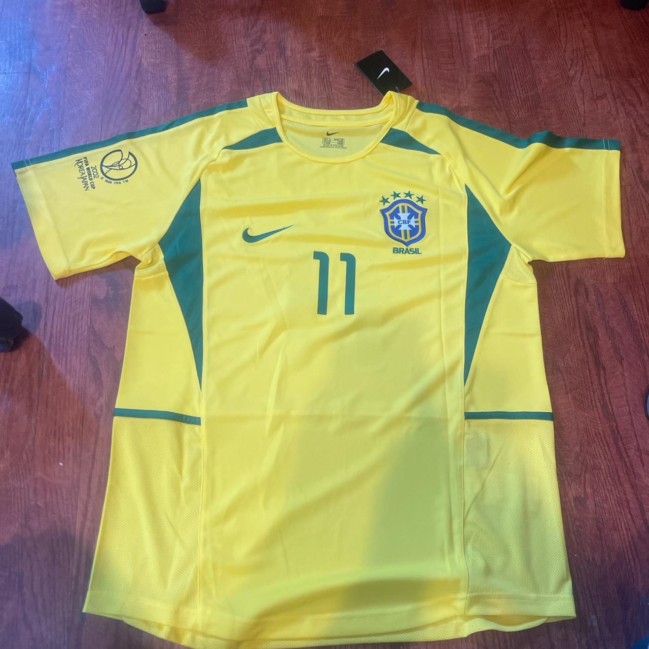 Brazil 2002 World Cup Ronaldinho Retro Jersey Sizes... - Depop