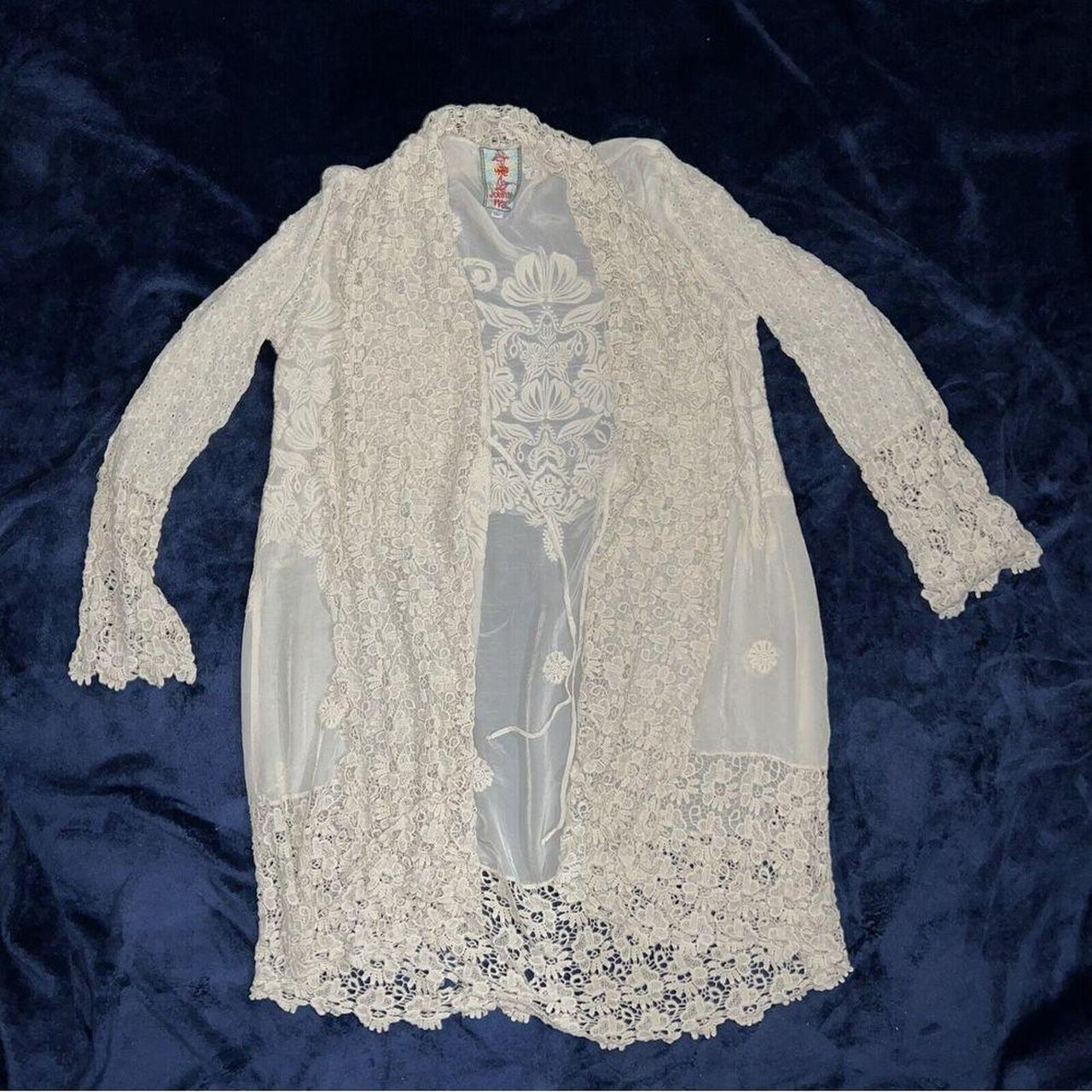 Johnny Was Embroidered buy Open front Cardigan Size: small grey & ivory