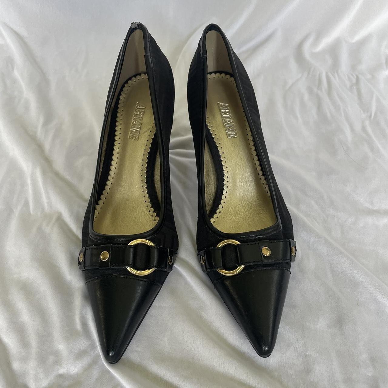 Pointed toe kitten heels, with gold buckle detail.... - Depop