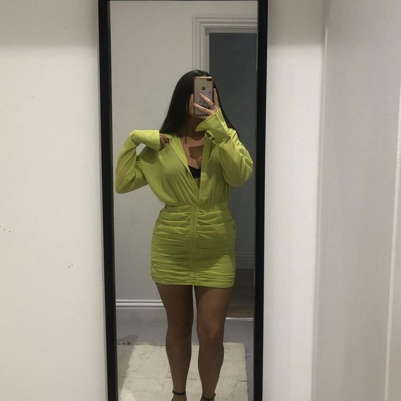 Green shirt dress with ruched bottom half So Depop