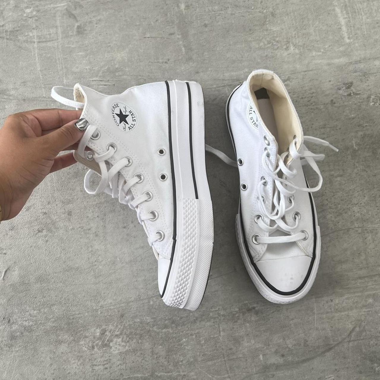 white high converse platform worn once Depop