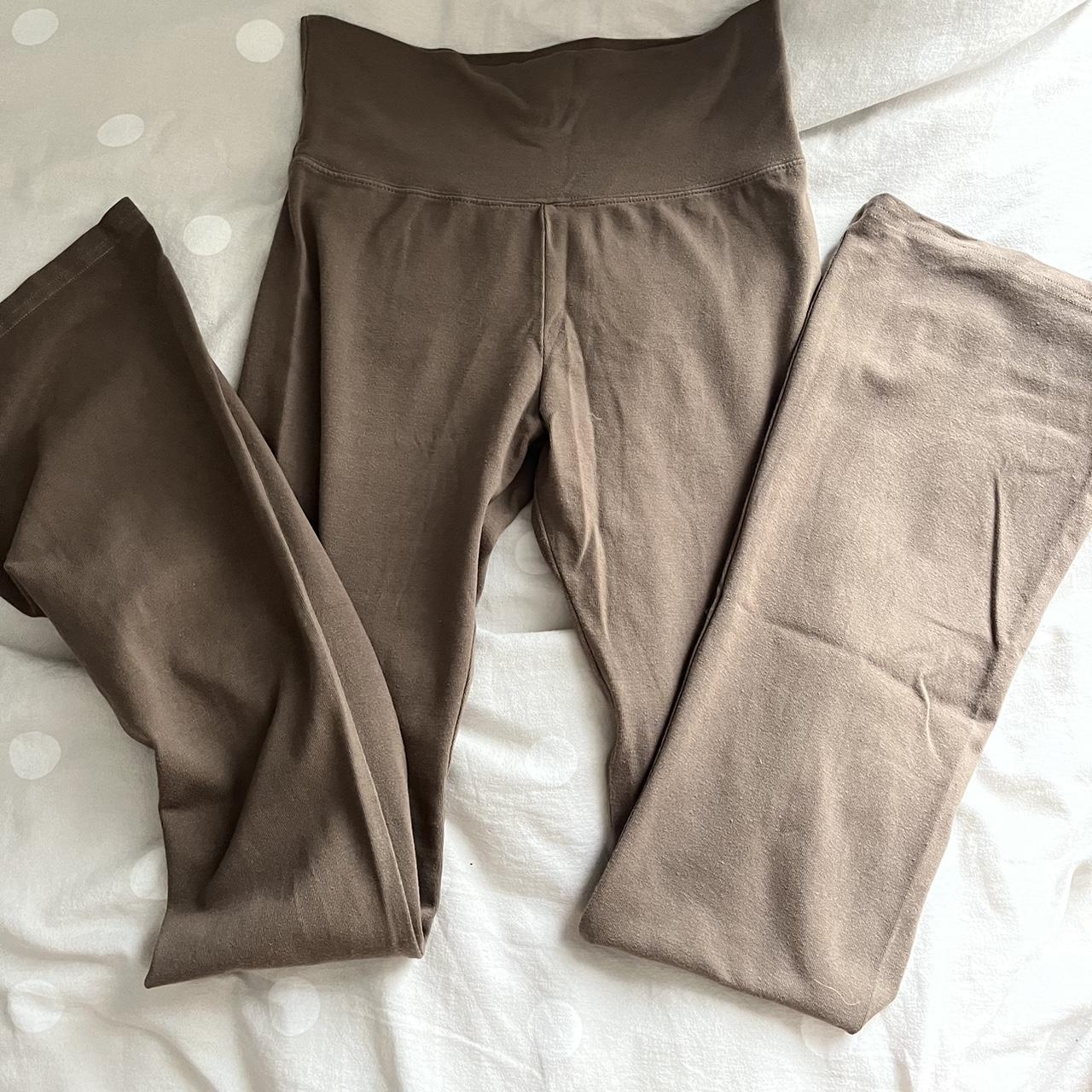 Brown brandy Melville flared yoga pants, cotton and... - Depop
