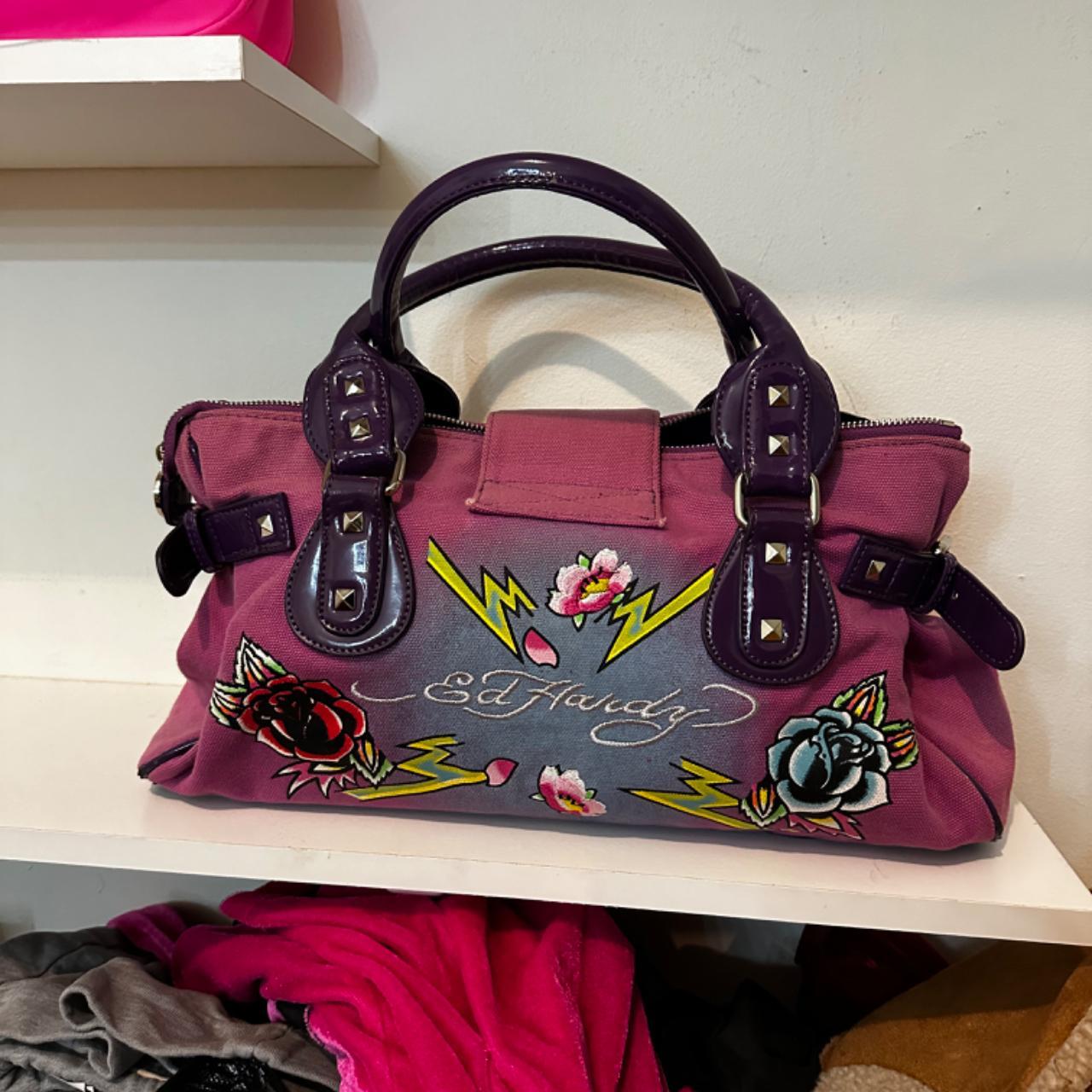 Large purple Ed Hardy purse #edhardy #y2k #2000s #00s | Depop