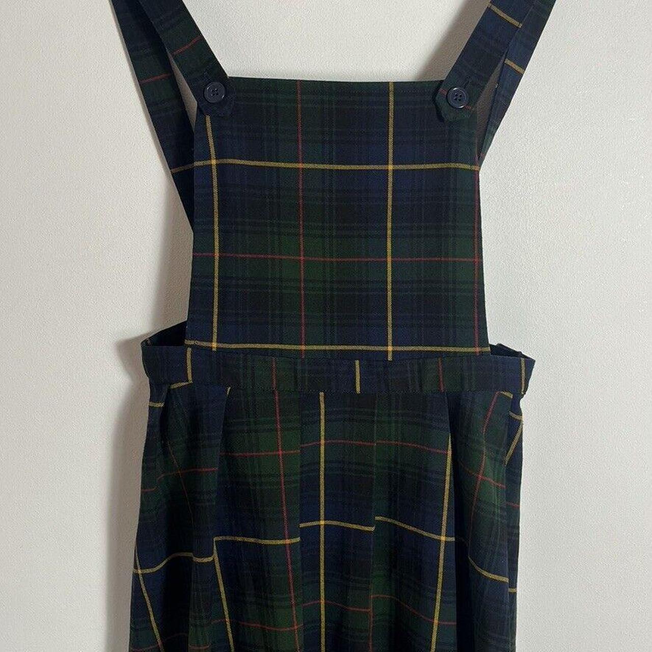 Monki Green Tartan Pleated Pinafore Mini... - Depop