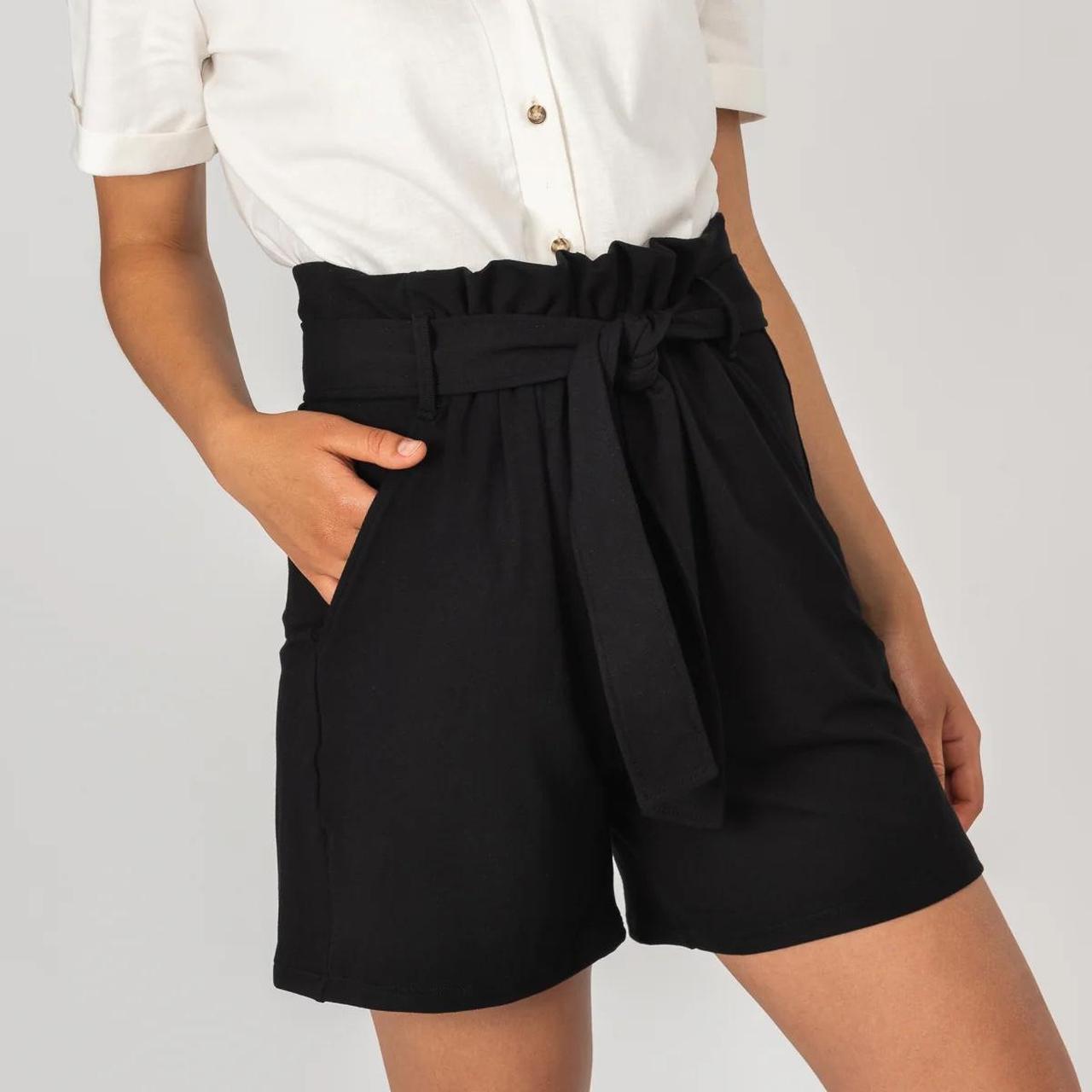 Zara black paper bag shorts with tie front belt