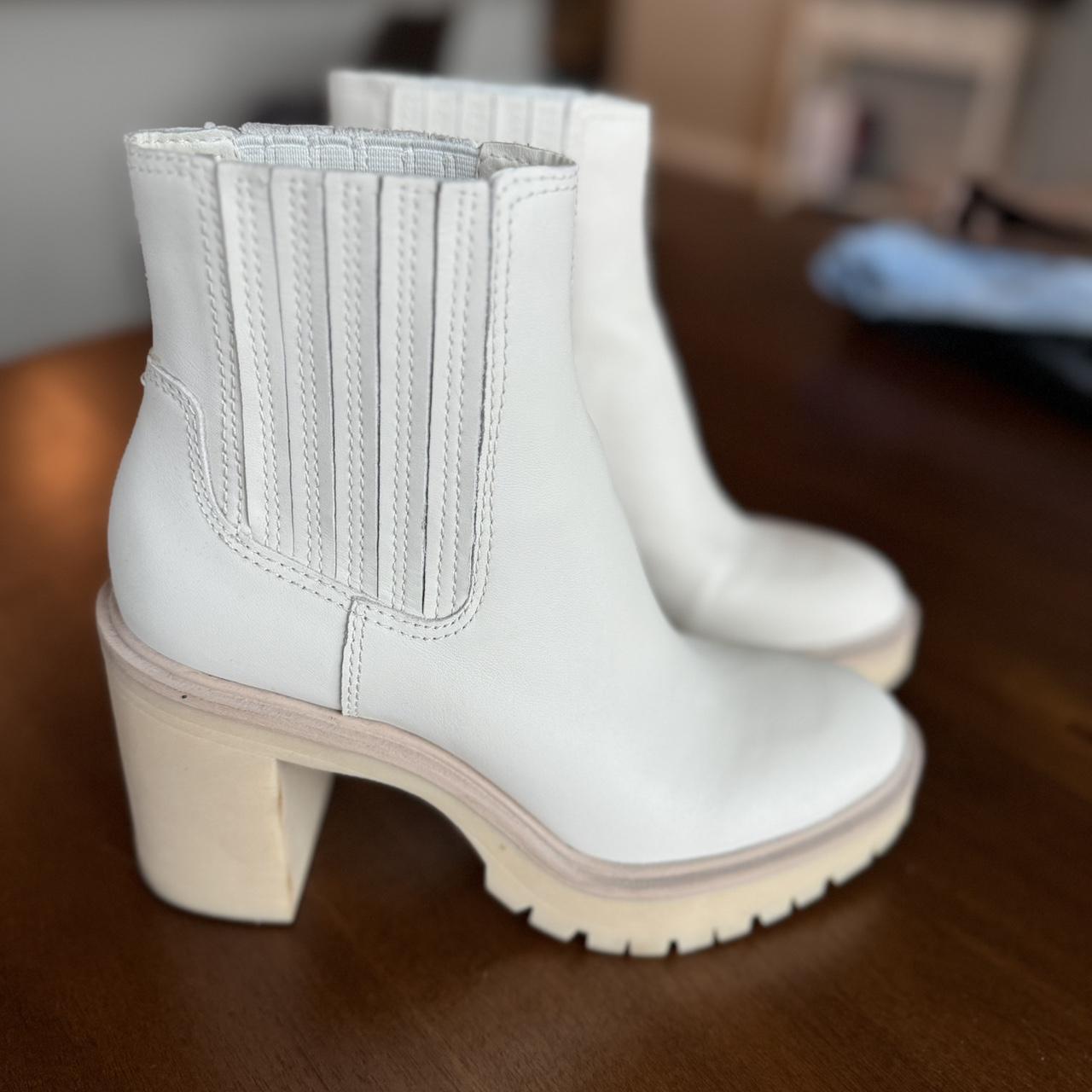 Dolce Vita white leather ankle boots with a chunky. Depop