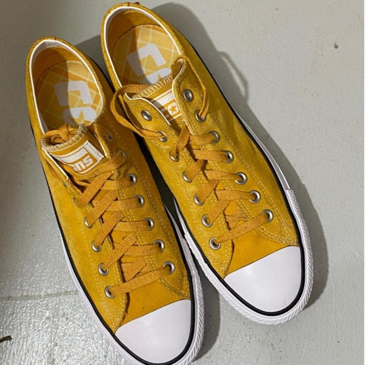 Converse yellow all star ox logo laces leather trainers best sale