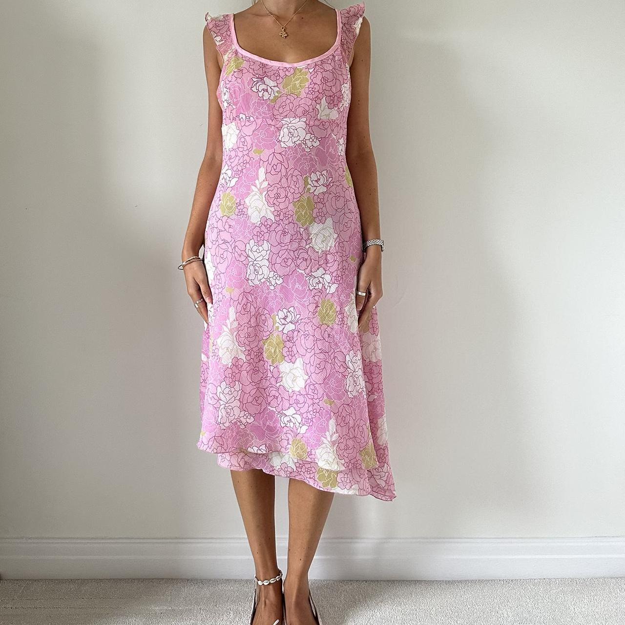 Women's Pink and Green Dress Depop