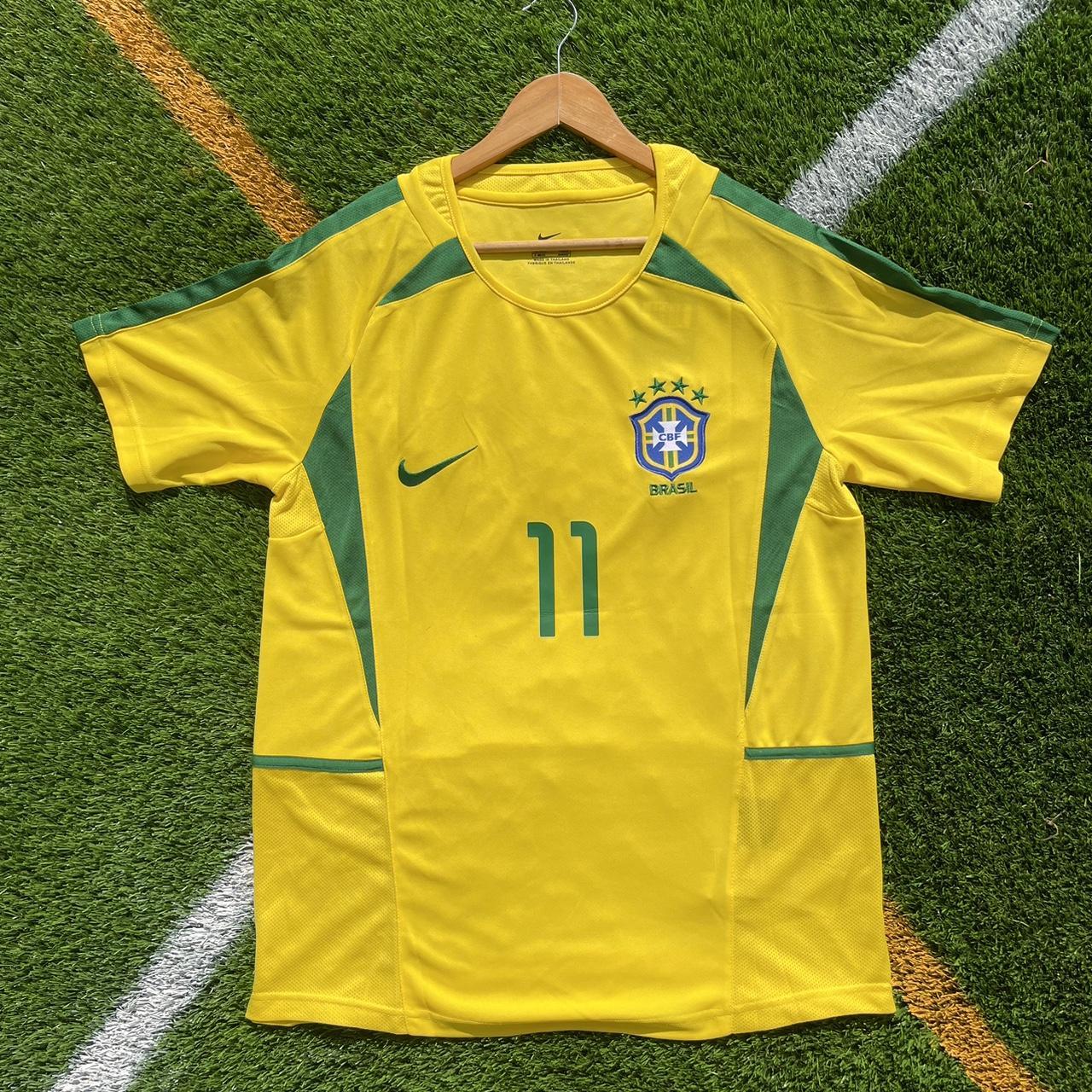 Brazil 2002 - Ronaldinho - Retro Soccer Jersey We... - Depop