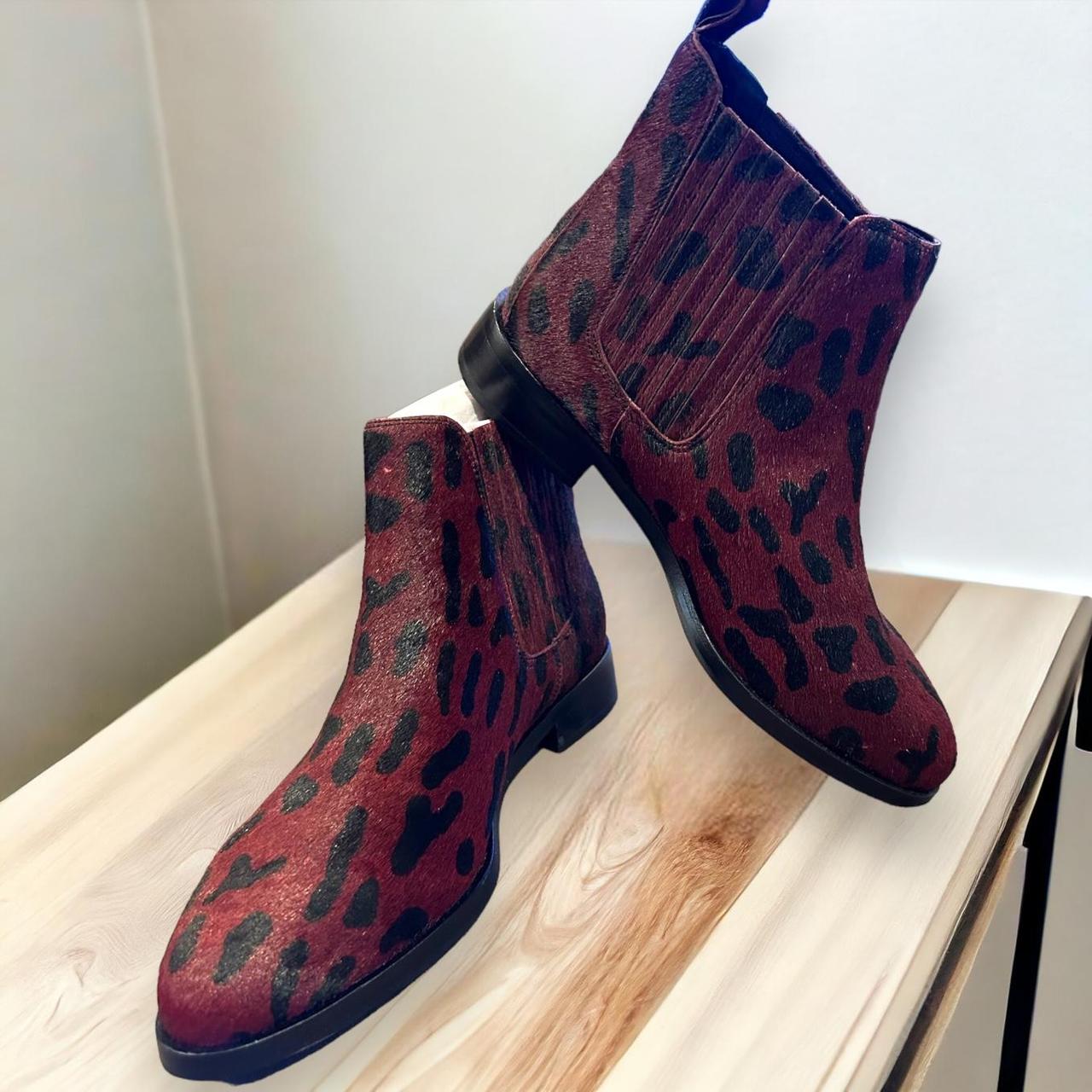 Haventa Dyed Calf Hair Leather Booties size 7w red. Depop