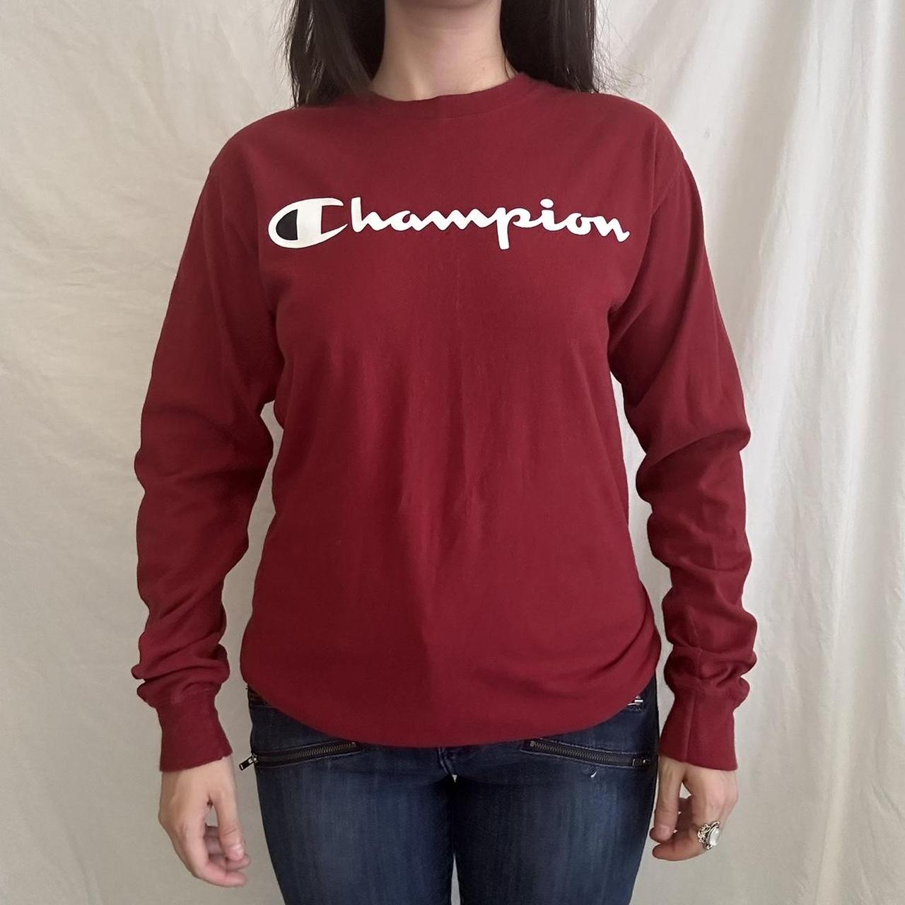 Champion burgundy and white long sleeve shirt