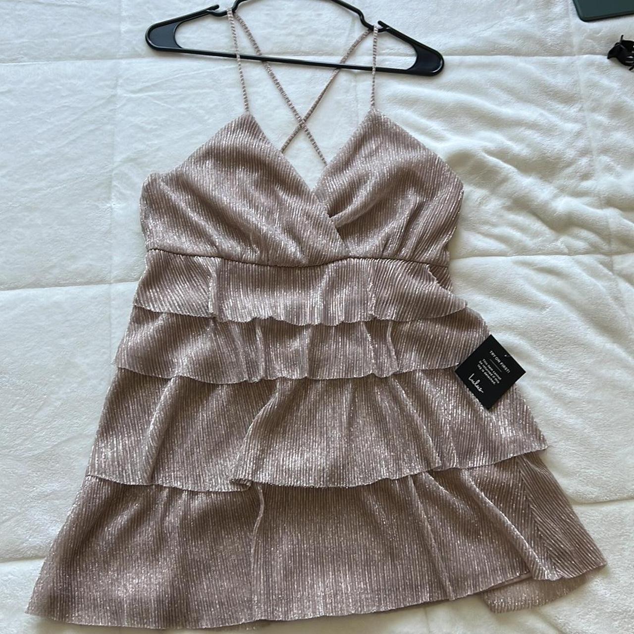 Lulu's Rose Gold Tiered Mini Dress Depop