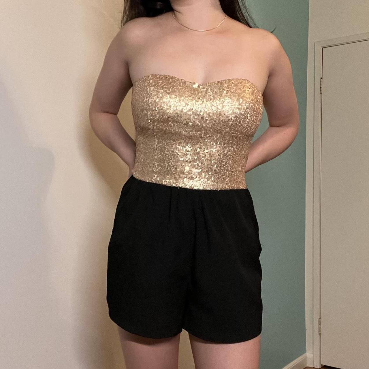 Small Gold Sequin/Black Romper A perfect romper Depop