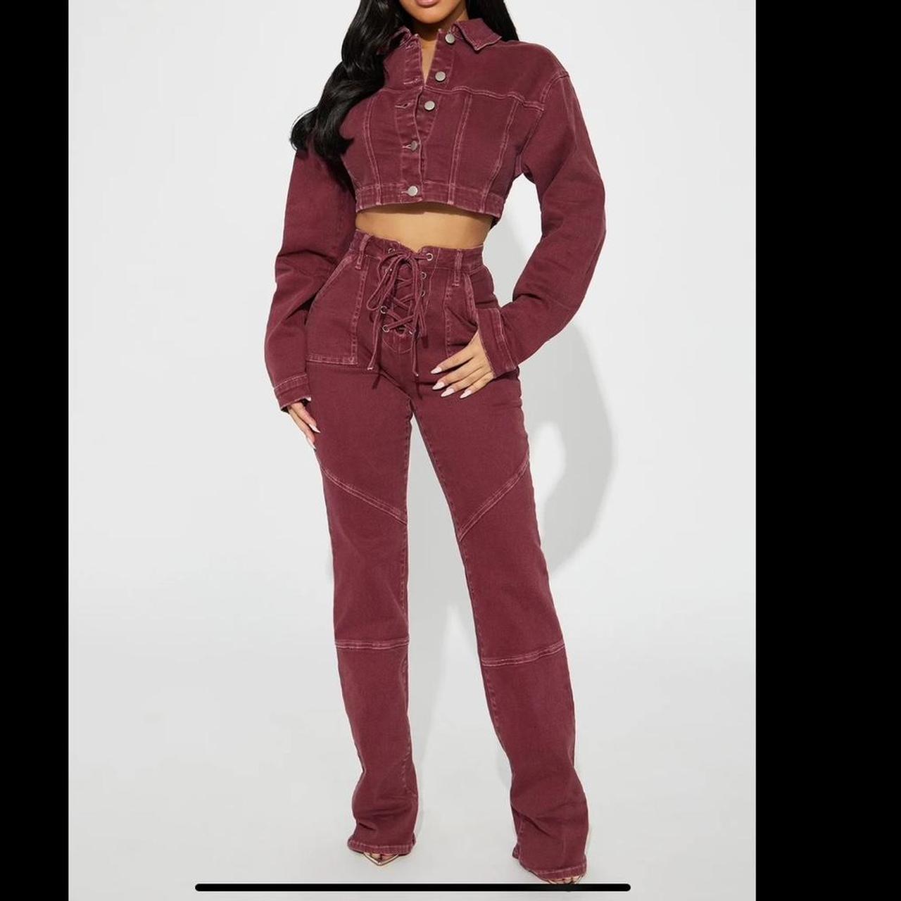 Fashion Nova Curve Burgundy and red denim set!... - Depop