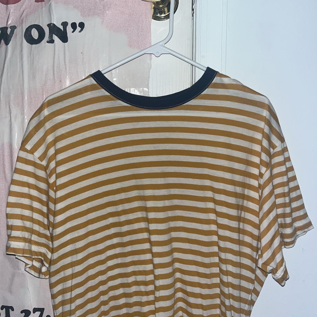 Urban outfitters yellow and white striped tee with... - Depop