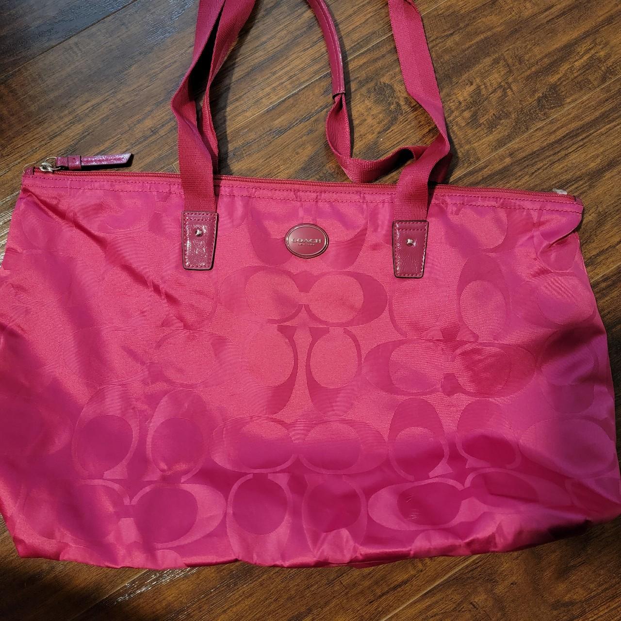 COACH Fuchsia Signature Nylon Weekender Tote Bag. Depop