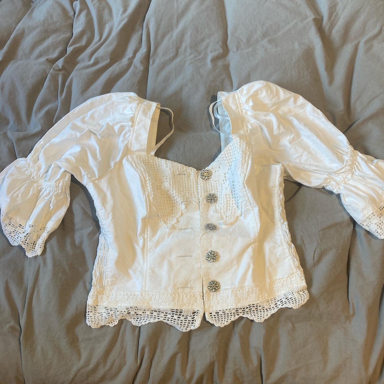 White cottage core corset top Size 12 y2k jeans top... - Depop