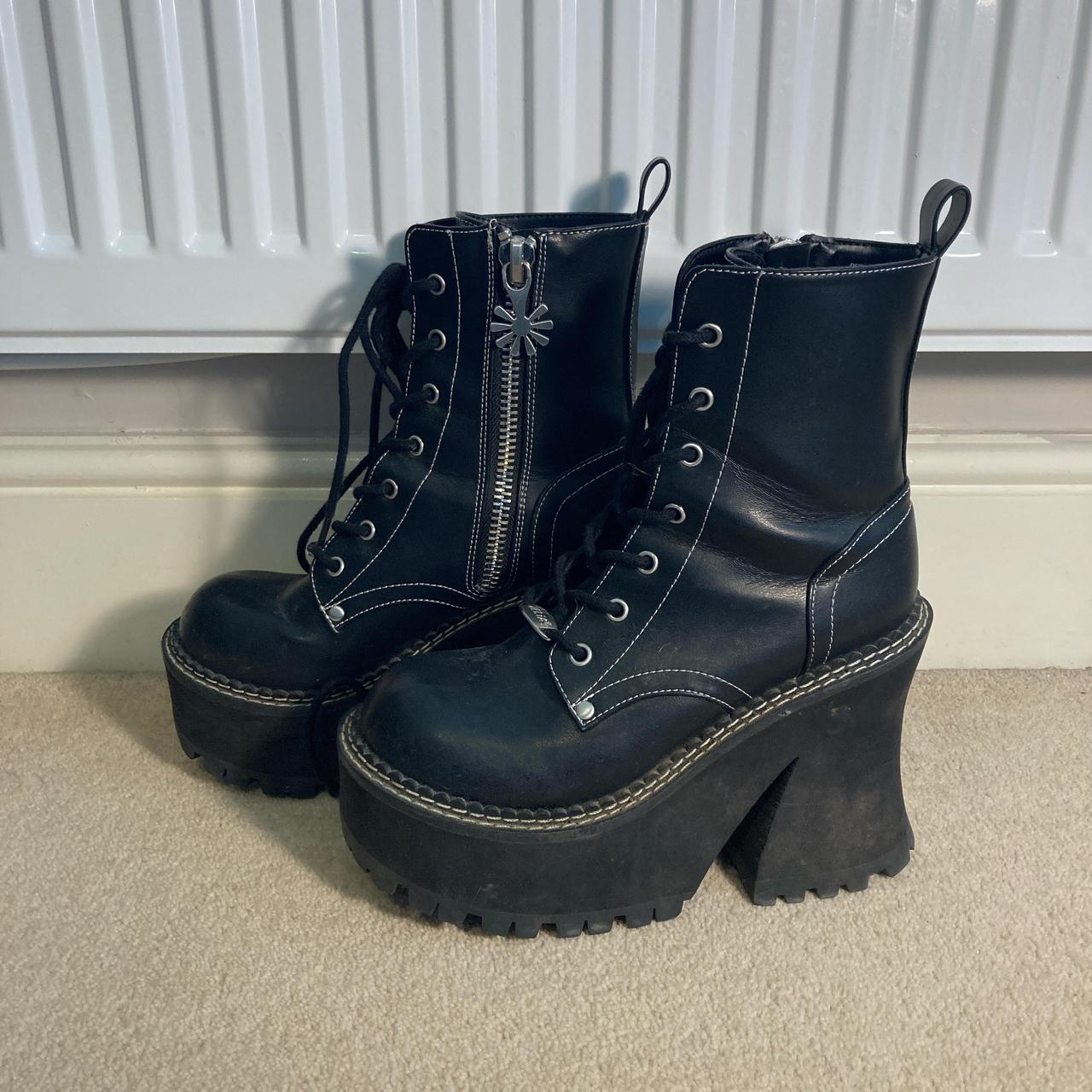 Black chunky platform boots Delias size 4 In. Depop