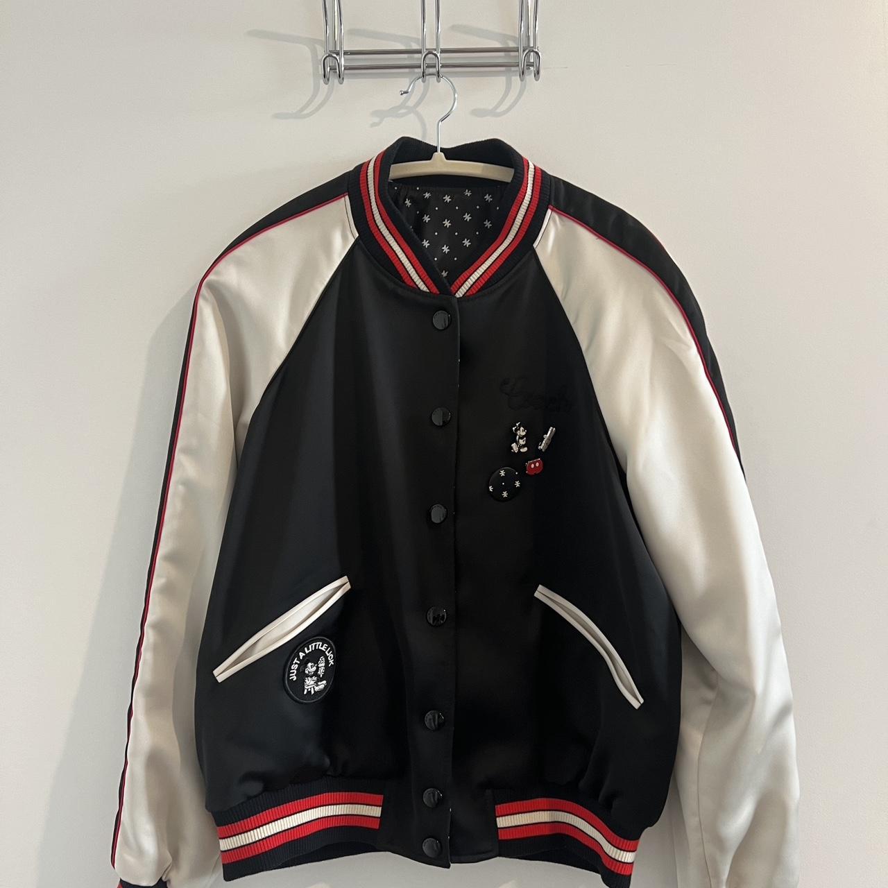 Coach x Disney black satin jacket featuring a
