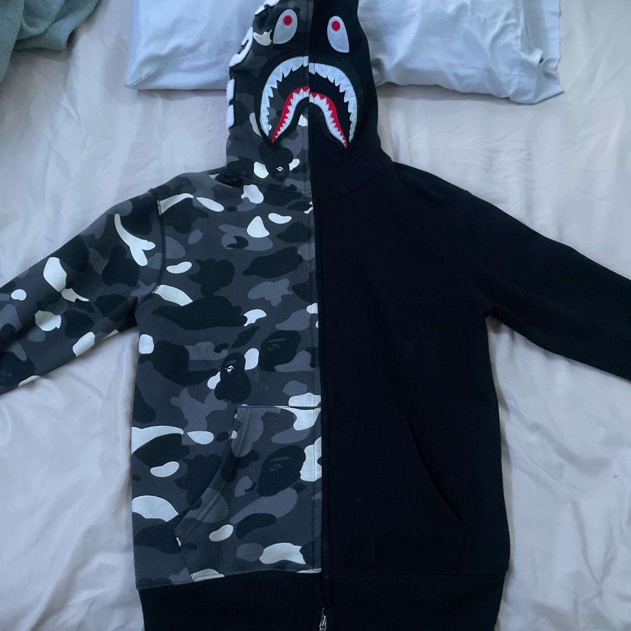 Bape hoodie black and white Depop