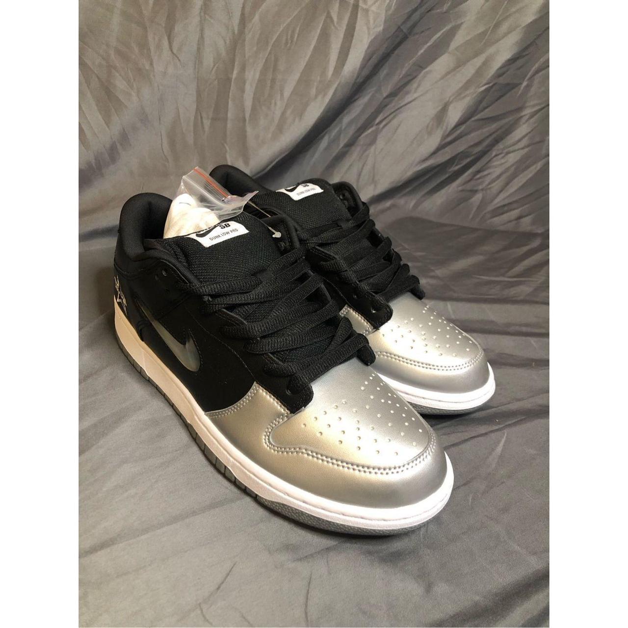 Nike SB Dunk Supreme Metallic Silver and Black Men's... - Depop